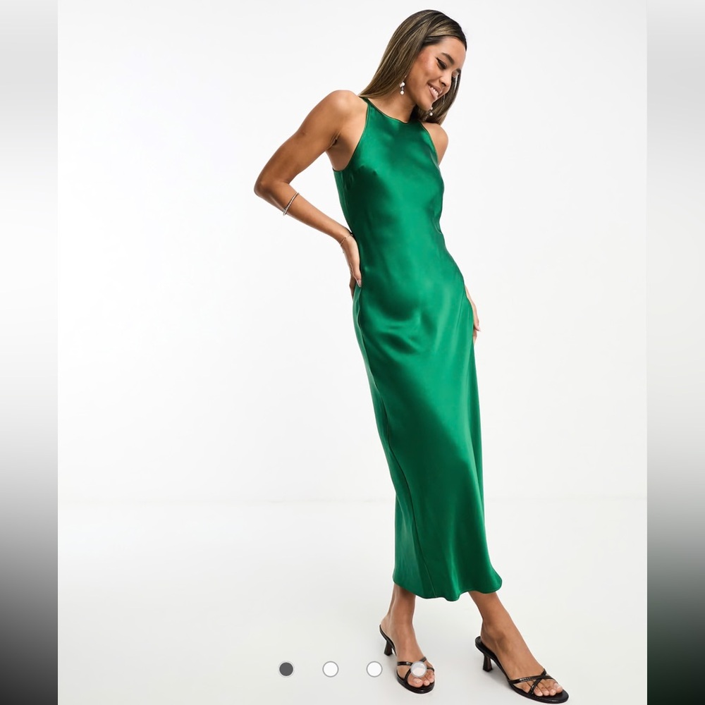 & Other Stories bias cut satin midi dress in green - Size 4 - NWT